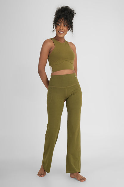 Flattering Flare Soft Yoga Pants Kelp