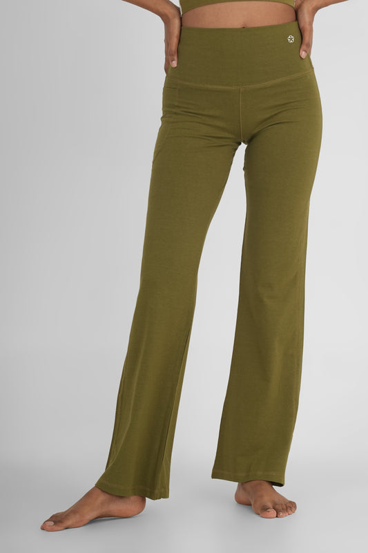 Flattering Flare Soft Yoga Pants Kelp
